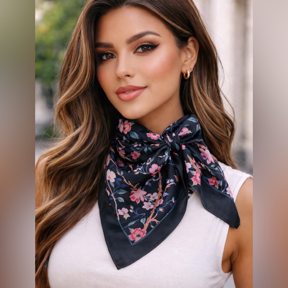 Elegant Floral Black Scarf